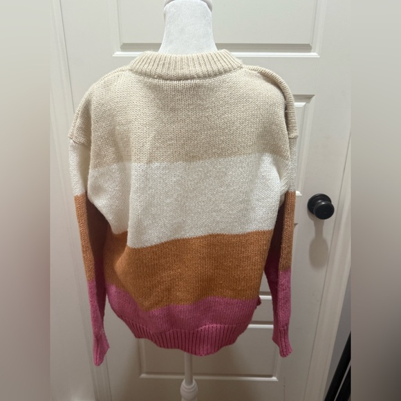 Roxy. Too Far Knit Colorblock stripped Sweater. Cream/orange/white/pink. Med. - Picture 12 of 12